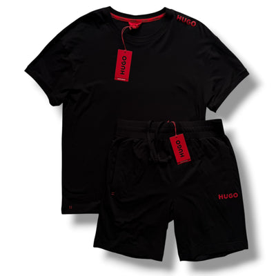HUGO BOSS HUGO RED LOGO T-SHIRT & SHORTS SET BLACK *SALE*