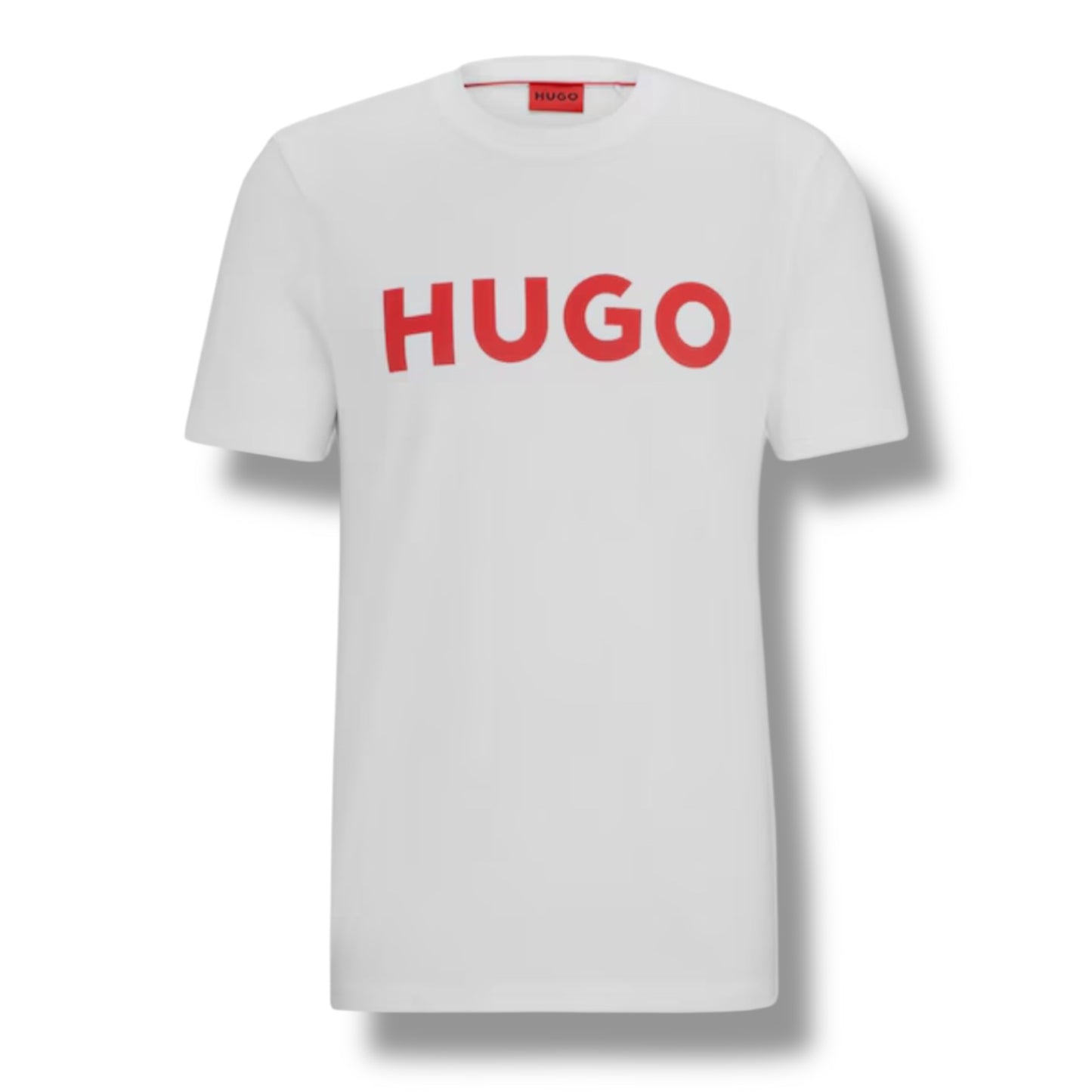 HUGO BIG LOGO T-SHIRT & ALL OVER SWIM SHORTS SET WHITE - RED & RED