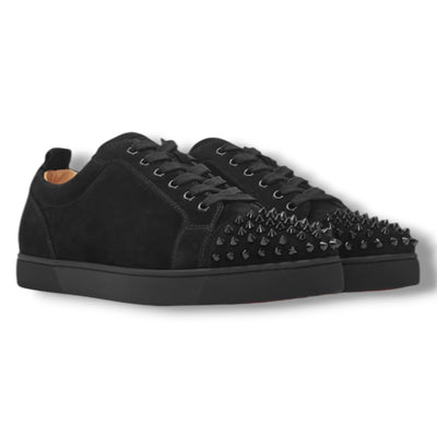 CHRISTIAN LOUBOUTIN MENS LOUIS JUNIOR SUEDE SPIKES TRAINERS BLACK