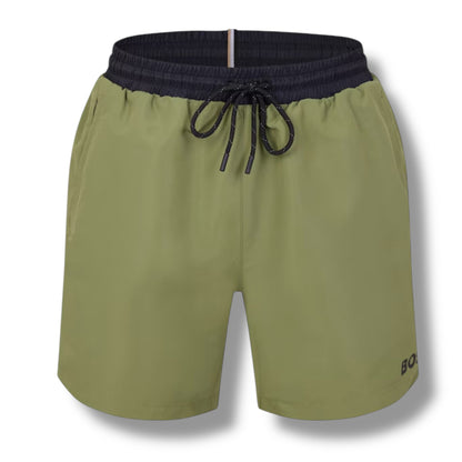 HUGO BOSS BIG LOGO T-SHIRT & SWIM SHORTS COMBO WHITE & GREEN