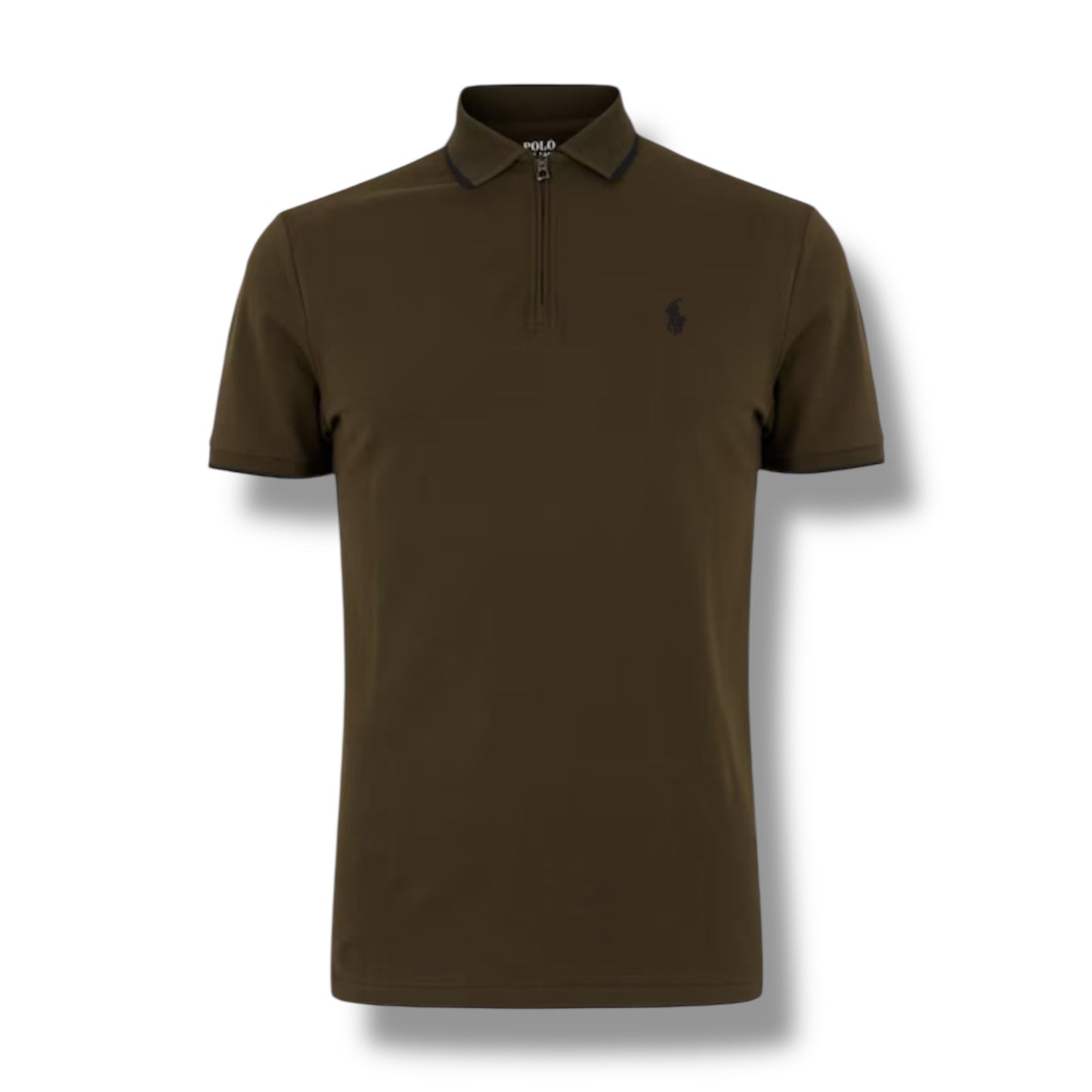 RALPH LAUREN ZIP POLO SHIRT OLIVE GREEN