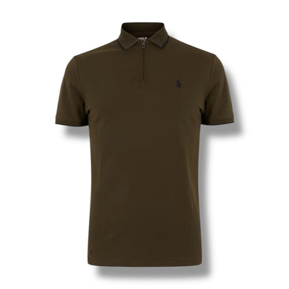 RALPH LAUREN ZIP POLO SHIRT OLIVE GREEN