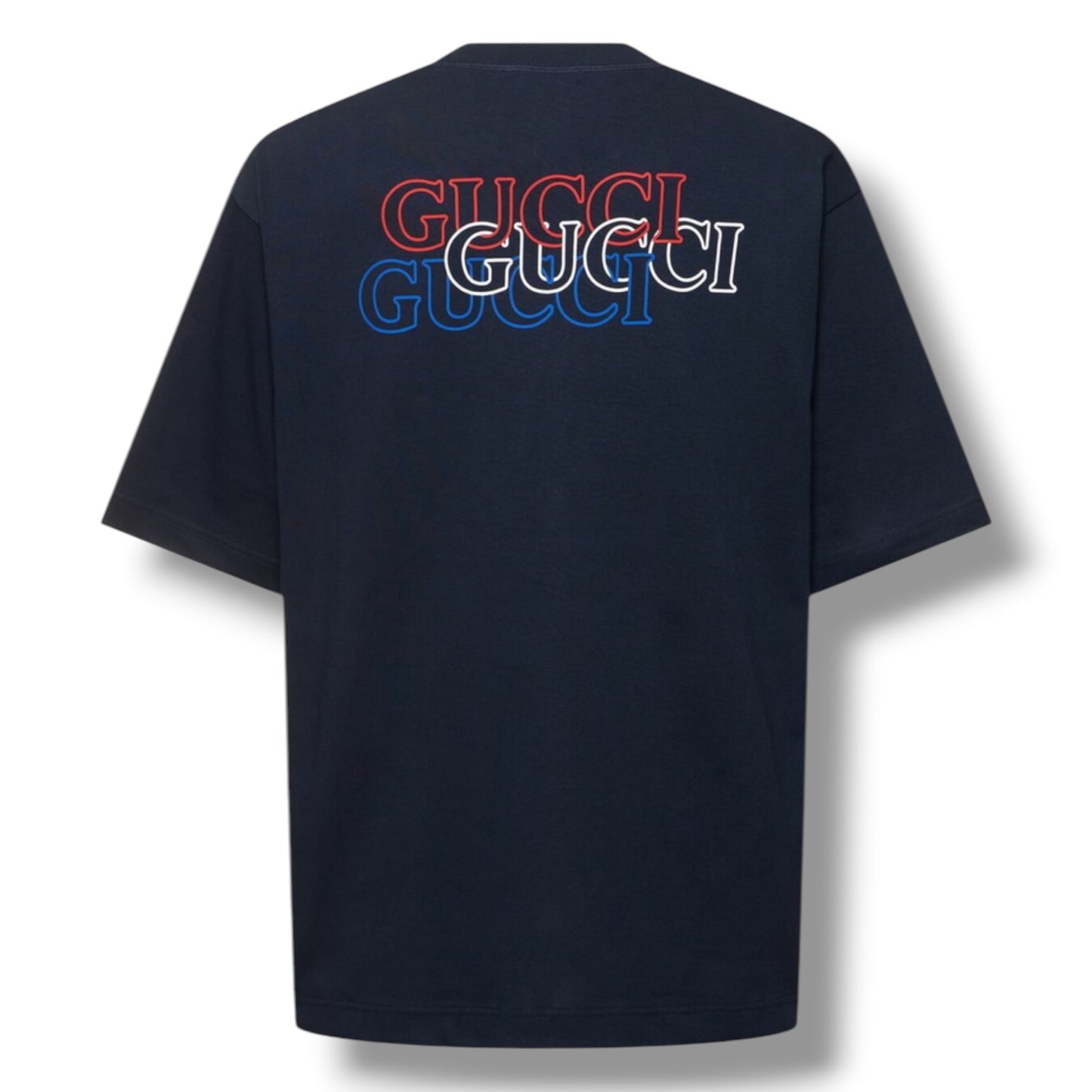GUCCI TREBLE BACK LOGO T-SHIRT NAVY BLUE