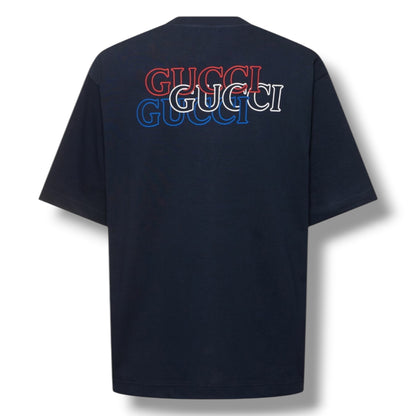 GUCCI TREBLE BACK LOGO T-SHIRT NAVY BLUE