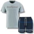 BARBOUR CHECK LOGO T-SHIRT & CHECK SWIM SHORTS SET SKY BLUE & NAVY BLUE