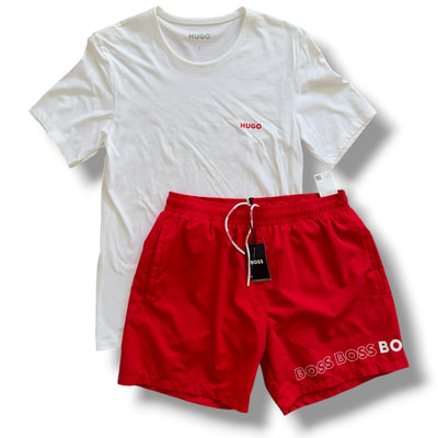 HUGO BOSS T-SHIRT & SWIM SHORTS SET WHITE *SALE*