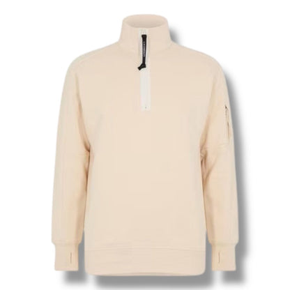 CP COMPANY LENS ARM 1/4 ZIP SWEATSHIRT PISTACHIO BEIGE