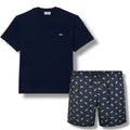 LACOSTE SMALL LOGO T-SHIRT & ALL OVER LOGO SWIM SHORTS SET NAVY & NAVY