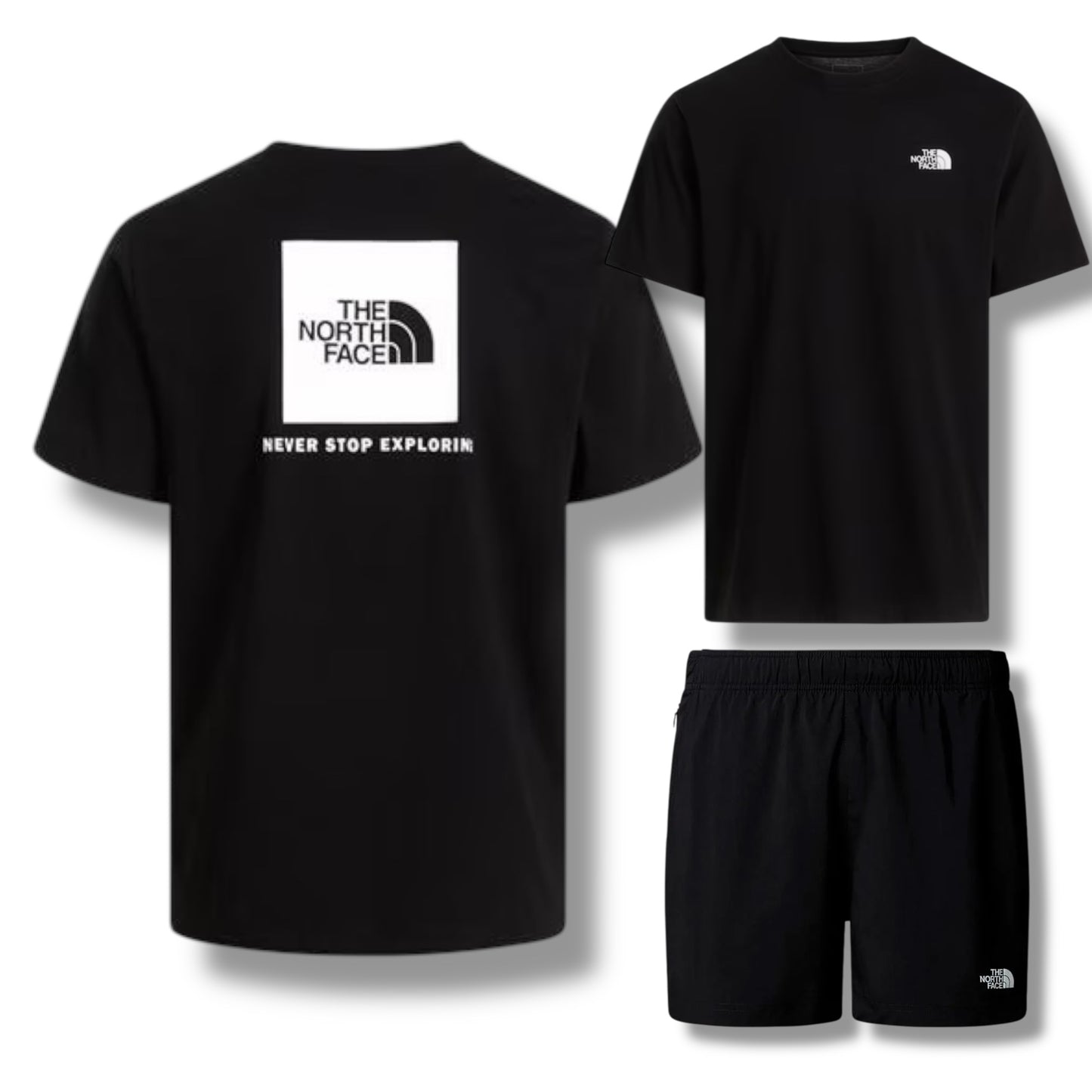 THE NORTH FACE TNF T-SHIRT & SHORTS SET BLACK - WHITE & BLACK