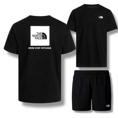 THE NORTH FACE TNF T-SHIRT & SHORTS SET BLACK - WHITE & BLACK