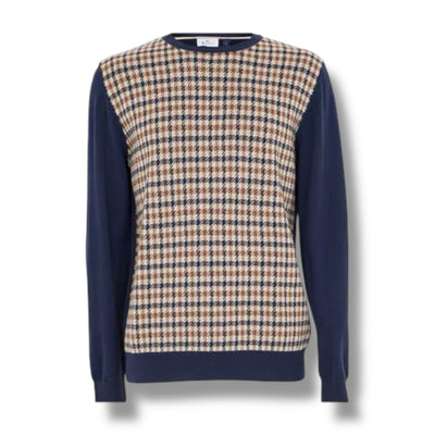 AQUASCUTUM CHECK THIN KNIT SWEATER BEIGE - NAVY BLUE