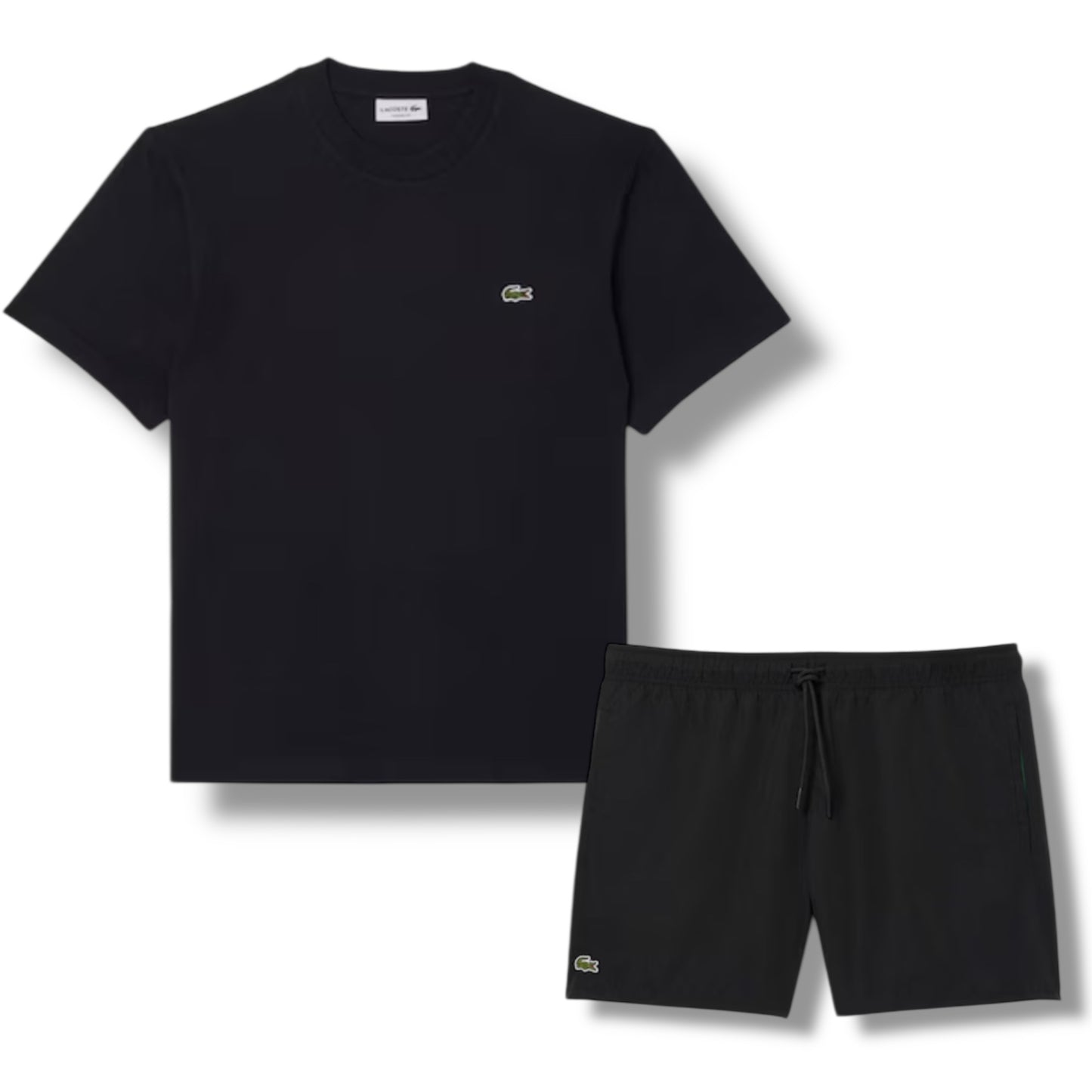LACOSTE SMALL LOGO T-SHIRT & SWIM SHORTS SET BLACK & BLACK