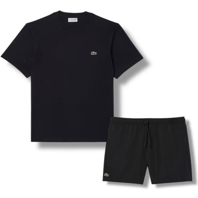 LACOSTE SMALL LOGO T-SHIRT & SWIM SHORTS SET BLACK & BLACK