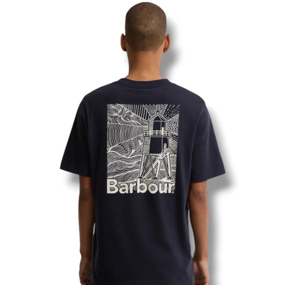 BARBOUR LIGHTHOUSE BACK LOGO T-SHIRT & CHECK SWIM SHORTS SET NAVY BLUE