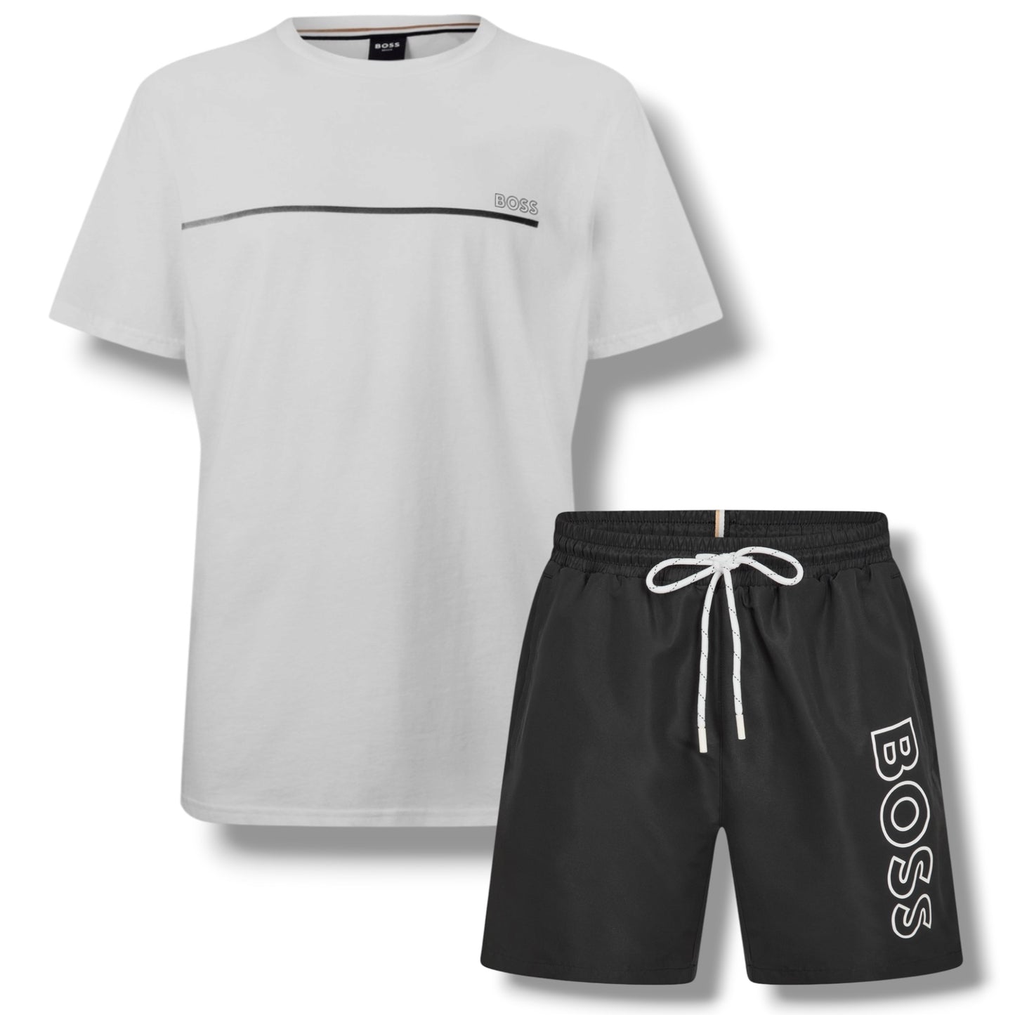 HUGO BOSS STORM T-SHIRT & SWIM SHORTS SET WHITE & BLACK