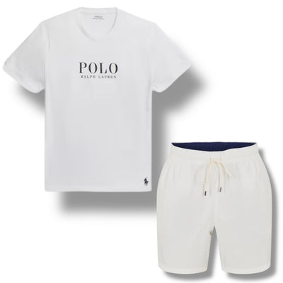 RALPH LAUREN POLO BIG LOGO T-SHIRT & SWIM SHORTS SET WHITE