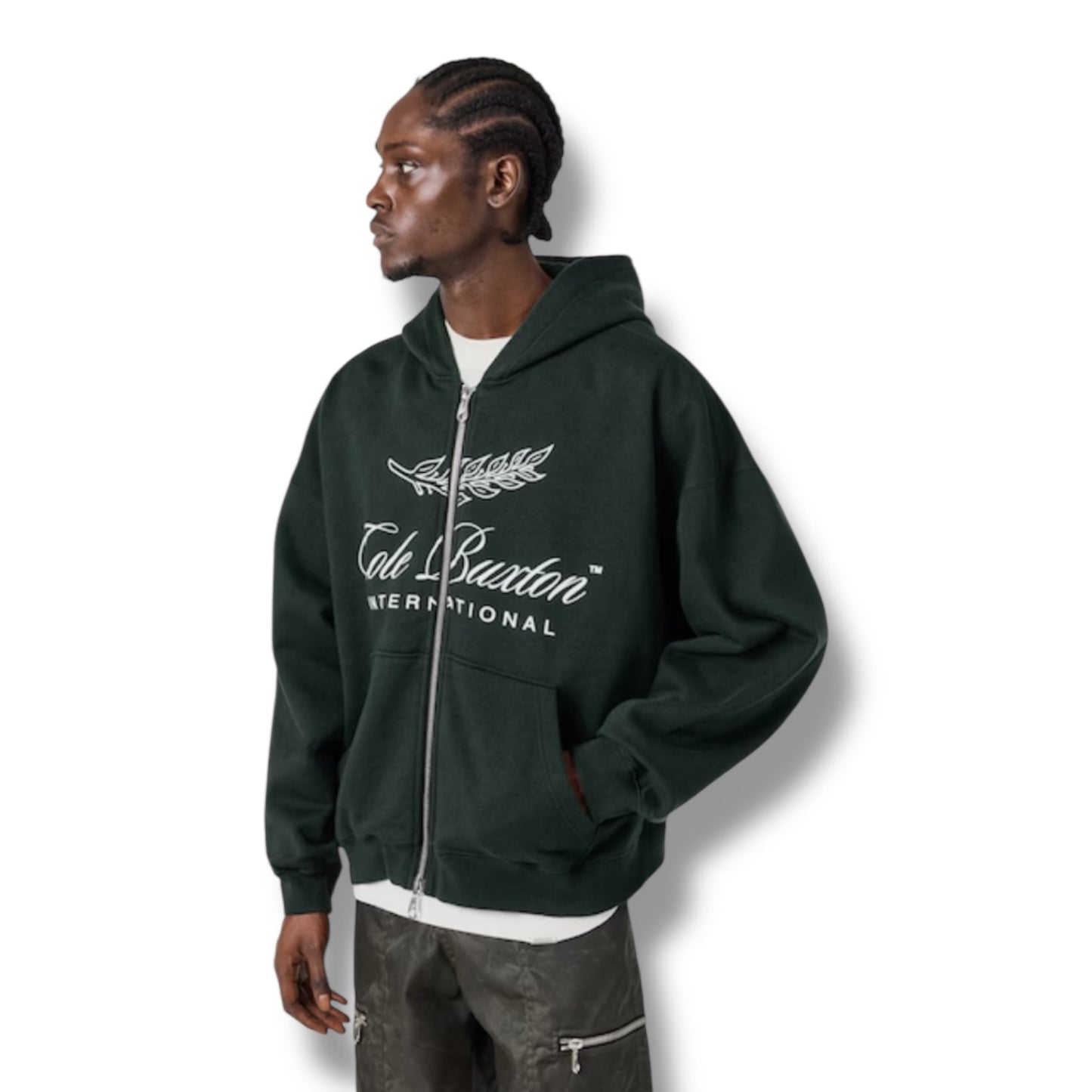 COLE BUXTON INTER FRONT LOGO ZIP UP HOODIE GREEN