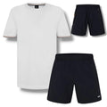 HUGO BOSS SLEEVE TRI TRIM T-SHIRT & SIDE TRIM SWIM SHORTS SET WHITE & BLACK