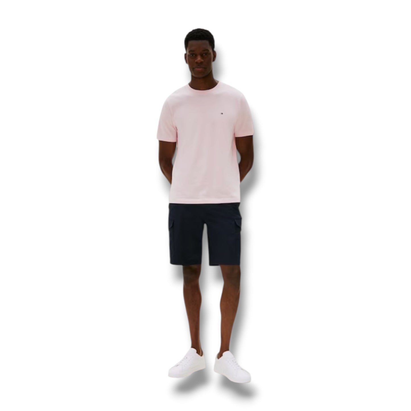 TOMMY HILFIGER SMALL LOGO T-SHIRT & SWIM SHORTS SET PINK & BLACK