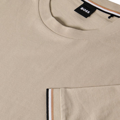 HUGO BOSS TRIM SLEEVE T-SHIRT & GEO SWIM SHORTS BEIGE & BROWN