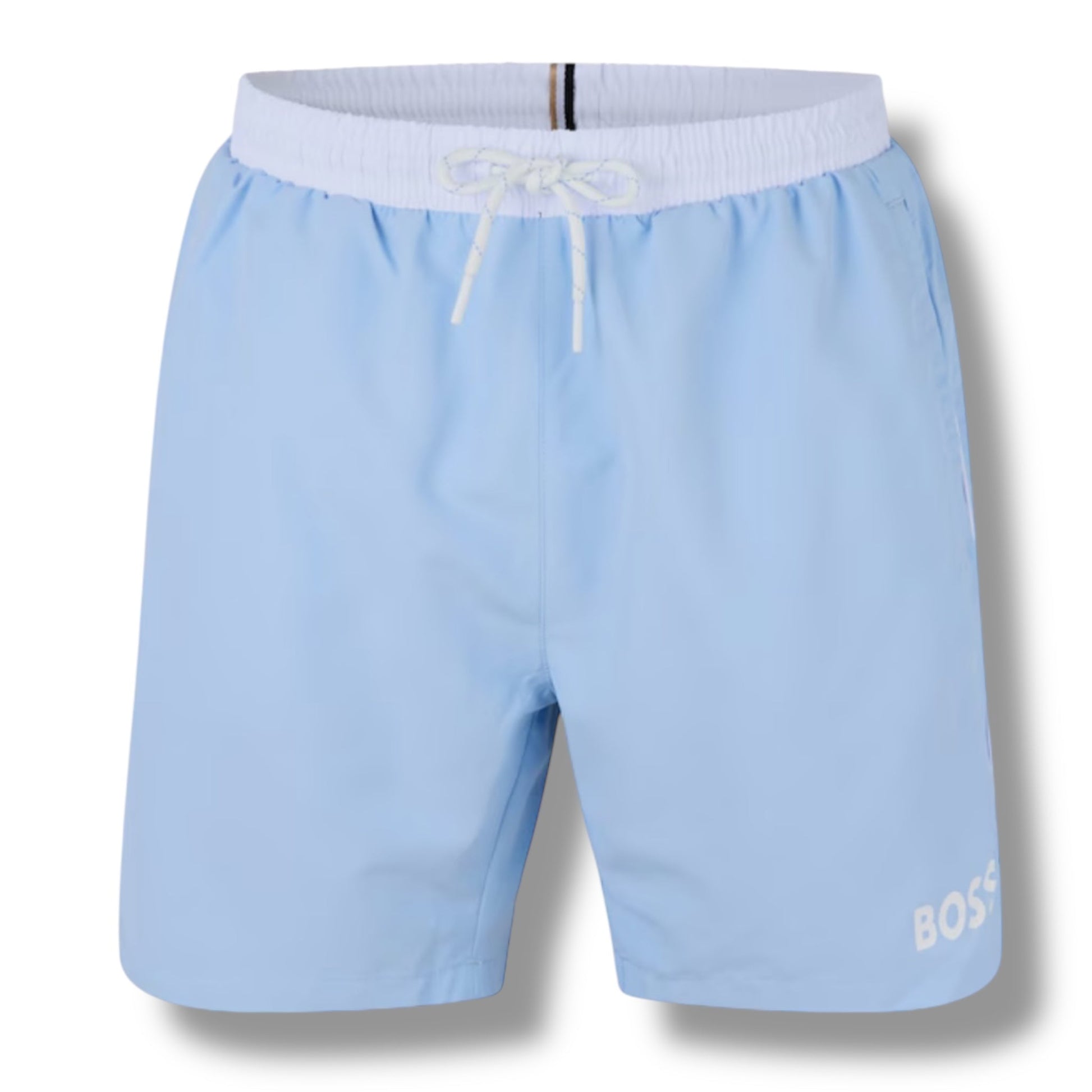 HUGO BOSS BIG LOGO T-SHIRT & SWIM SHORTS COMBO WHITE & LIGHT BLUE