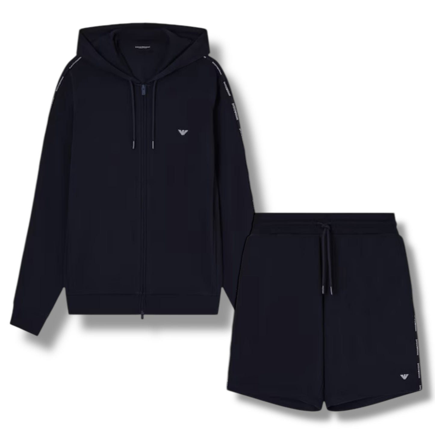 EMPORIO ARMANI ZIP UP TRIM HOODIE & SHORTS SET NAVY BLUE