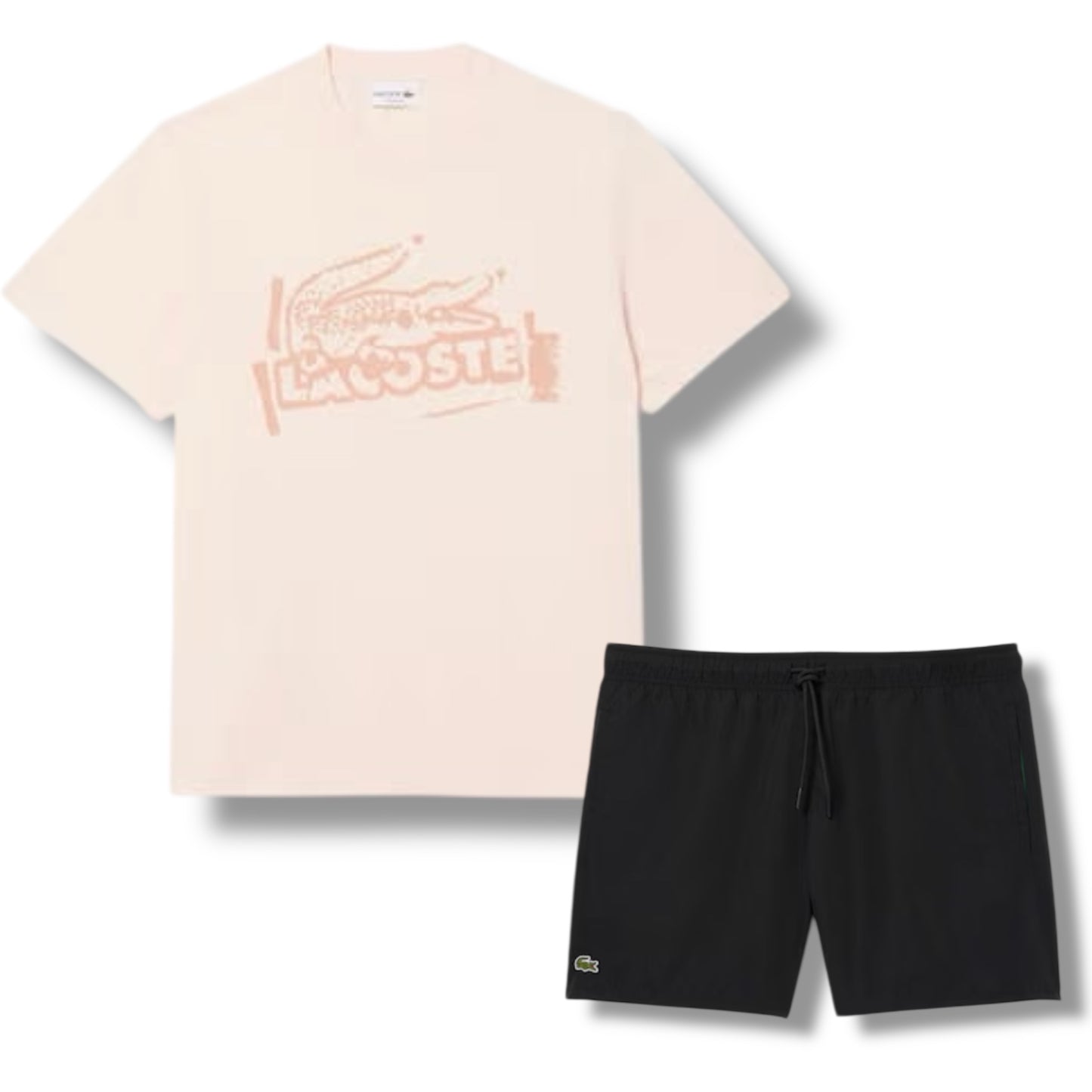 LACOSTE LARGE LOGO T-SHIRT & SWIM SHORTS SET ORANGE & BLACK