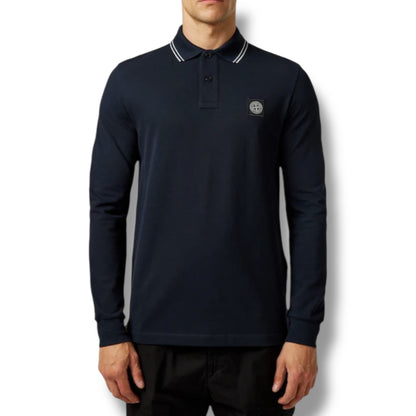 STONE ISLAND LONG SLEEVE PATCH LOGO POLO SHIRT NAVY BLUE