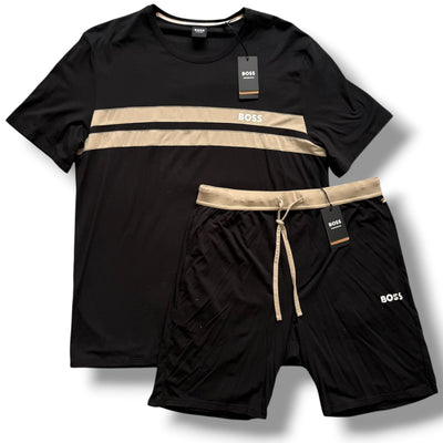 HUGO BOSS JERSEY STRIPE T-SHIRT & SHORTS SET BLACK *SALE*