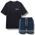 BARBOUR LIGHTHOUSE BACK LOGO T-SHIRT & CHECK SWIM SHORTS SET NAVY BLUE