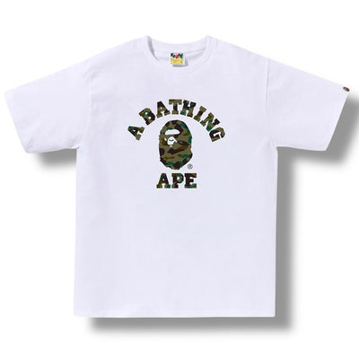 A BATHING BAPE CAMO COLLEGE T-SHIRT WHITE