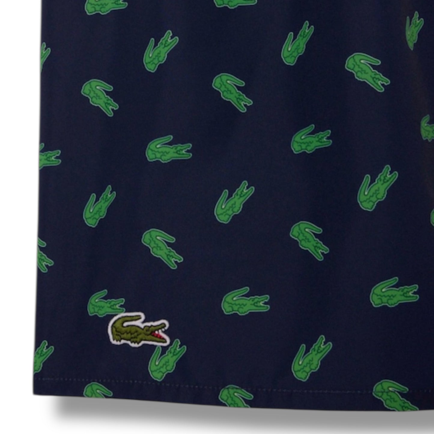 LACOSTE LARGE LOGO T-SHIRT & ALL OVER LOGO SWIM SHORTS SET WHITE & NAVY