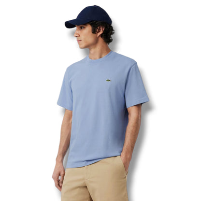 LACOSTE SMALL LOGO T-SHIRT & JERSEY SHORTS SET LIGHT BLUE & BEIGE
