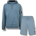CP COMPANY OTTH HOODIE & JERSEY SHORTS SET SILVER BLUE