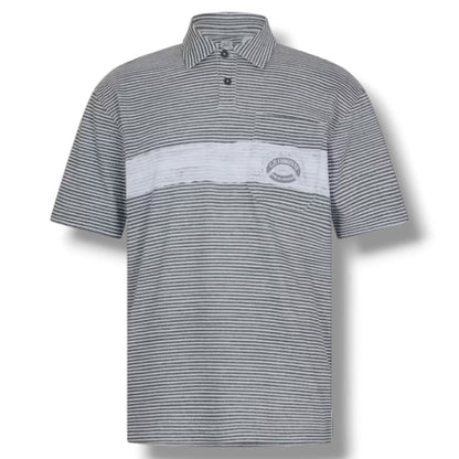 CP COMPANY THIN STRIPE POLO SHIRT & SWIM SHORTS SET GUNMETAL GREY