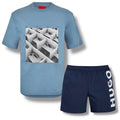 HUGO DESK LOGO T-SHIRT & VERTI LOGO SWIM SHORTS SET LIGHT BLUE & NAVY