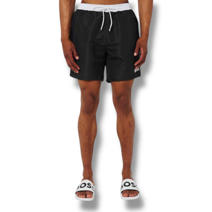 HUGO BOSS BIG LOGO T-SHIRT & SWIM SHORTS COMBO WHITE & BLACK