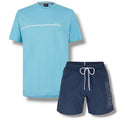 HUGO BOSS STORM T-SHIRT & SWIM SHORTS SET AQUA BLUE & NAVY BLUE