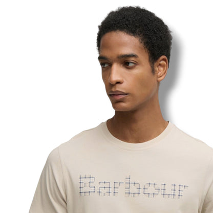 BARBOUR CHECK TEXT LOGO T-SHIRT &  SWIM SHORTS BEIGE & NAVY BLUE