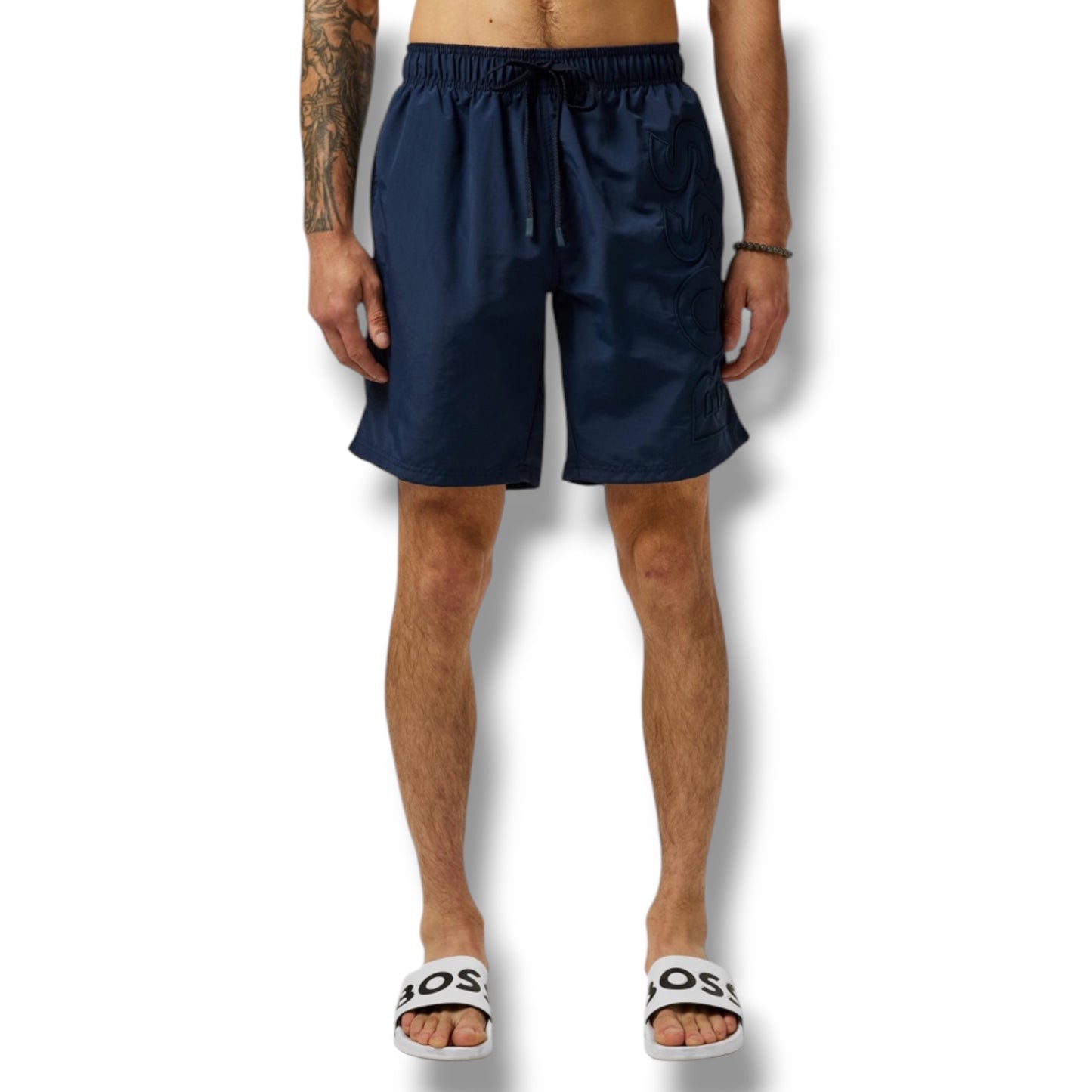 HUGO BOSS PATCH T-SHIRT & VERTI LOGO SWIM SHORTS SET AQUA GREEN & NAVY BLUE
