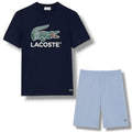 LACOSTE LARGE LOGO T-SHIRT & JERSEY SHORTS SET NAVY & LIGHT BLUE