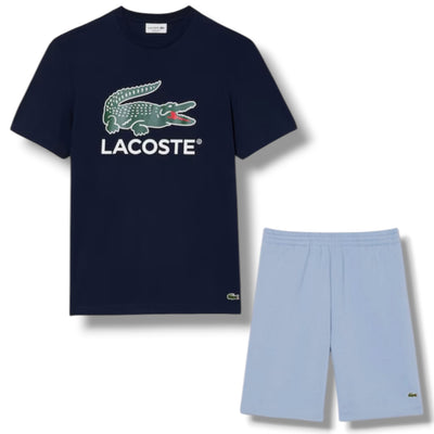 LACOSTE LARGE LOGO T-SHIRT & JERSEY SHORTS SET NAVY & LIGHT BLUE