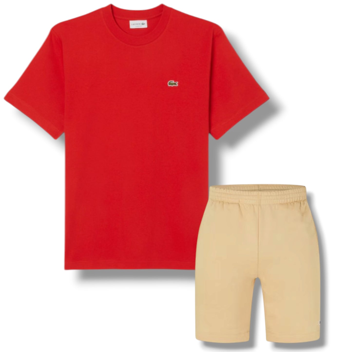 LACOSTE SMALL LOGO T-SHIRT & JERSEY SHORTS SET RED & BEIGE