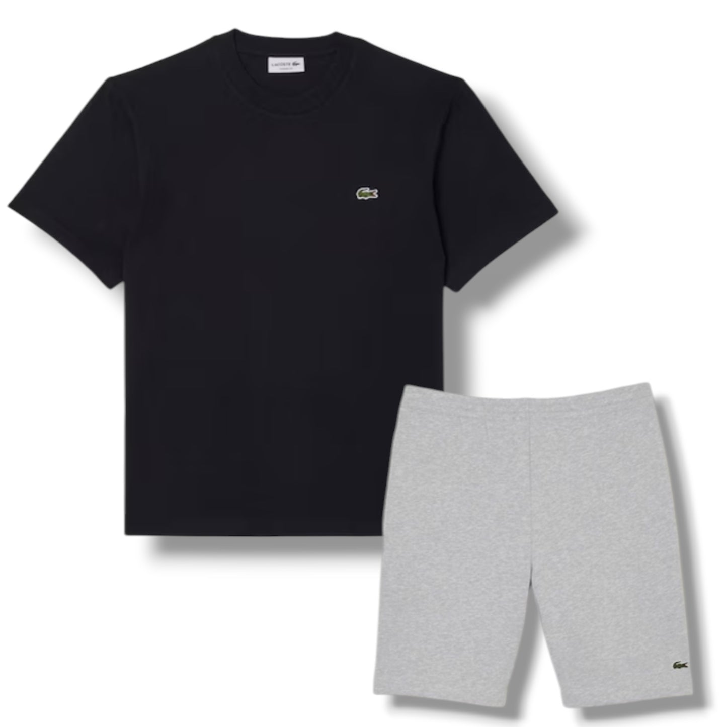 LACOSTE SMALL LOGO T-SHIRT & JERSEY SHORTS SET BLACK & GREY