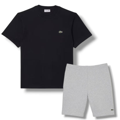 LACOSTE SMALL LOGO T-SHIRT & JERSEY SHORTS SET BLACK & GREY