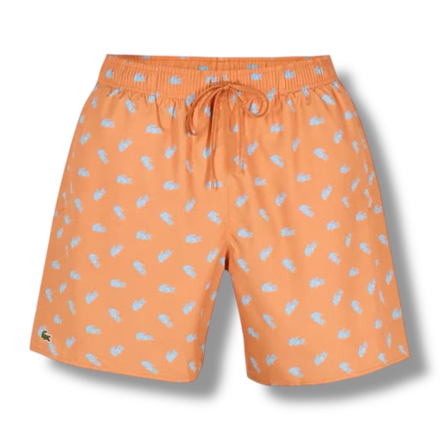 LACOSTE LARGE LOGO T-SHIRT & ALL OVER LOGO SWIM SHORTS SET ORANGE