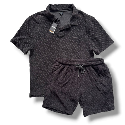 HUGO BOSS TOWELLING T-SHIRT & SHORTS SET BLACK *SALE*