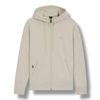 HUGO BOSS CURVED LOGO FULL ZIP HOODED TRACKSUIT BEIGE