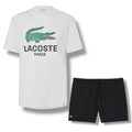 LACOSTE LARGE LOGO T-SHIRT & SWIM SHORTS SET WHITE & BLACK