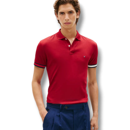 TOMMY HILFIGER FLAG TRIM POLO SHIRT RED
